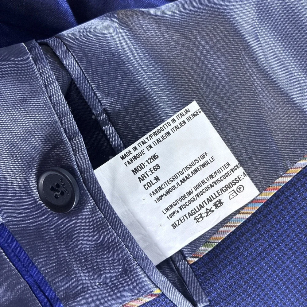 Paul Smith London The Byard Checkered Wool Blazer Men's 42R Blue Made In Italy